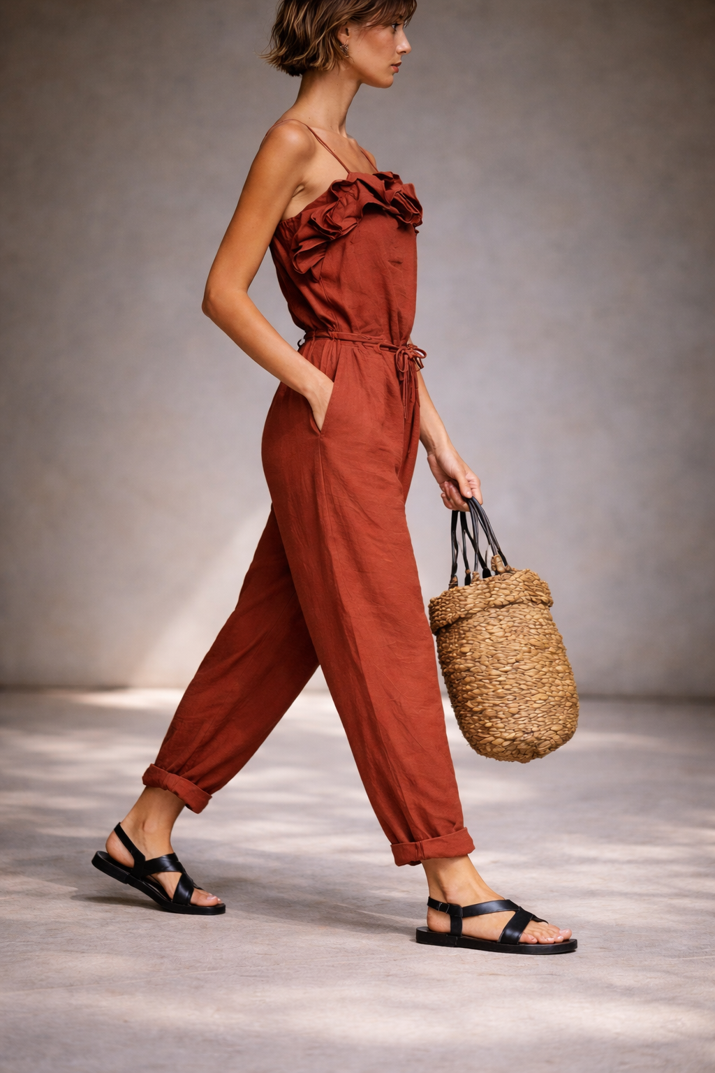 Sienna Ruffle Linen Jumpsuit